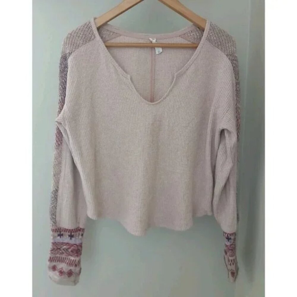 Anthropologie Daily Practice Mixed Knit Cuff Thermal Top - size S
